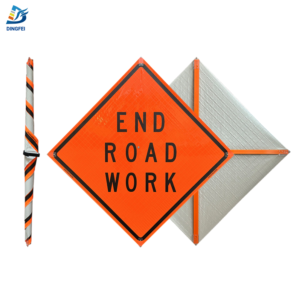 48 Inch Reflective End Road Work Roll Up Traffic Sign - 